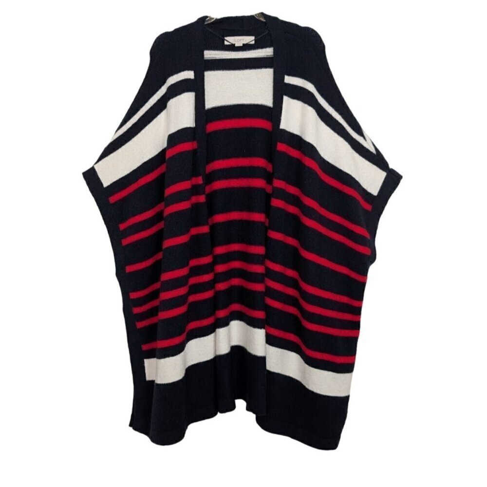 Loft Stripe Poncho Sweater Womens Size M/L Blue Wool Blend Oversized Preppy
